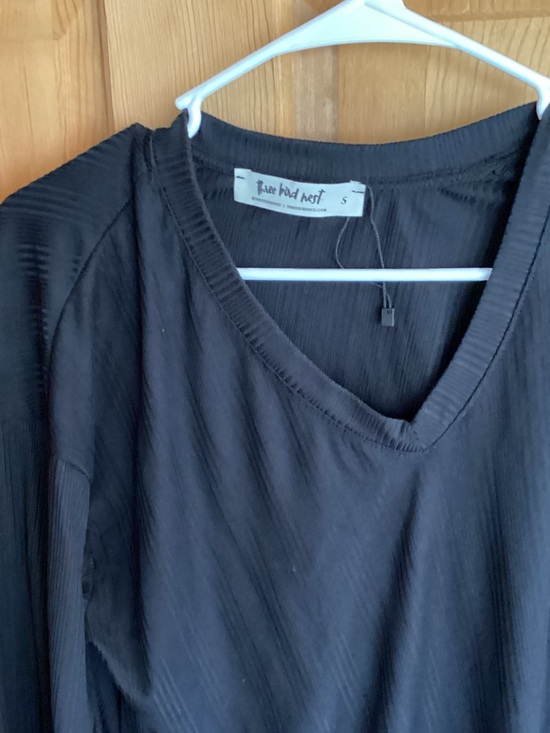 Three Bird Nest Tops - Three Bird Nest Black Ribbed V-Neck Tunic Top